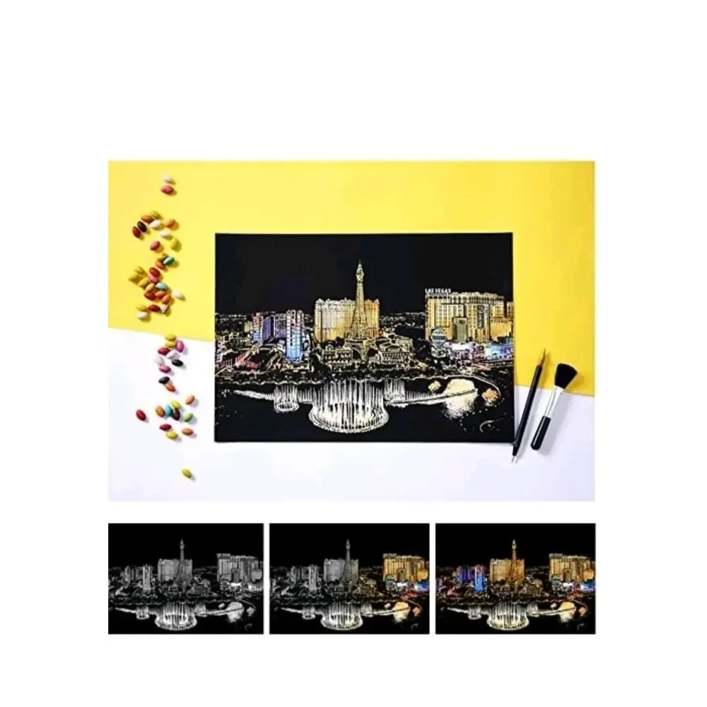 2 Pack Scratch Art Rainbow Painting Paper, Sketch Pad DIY Night View...